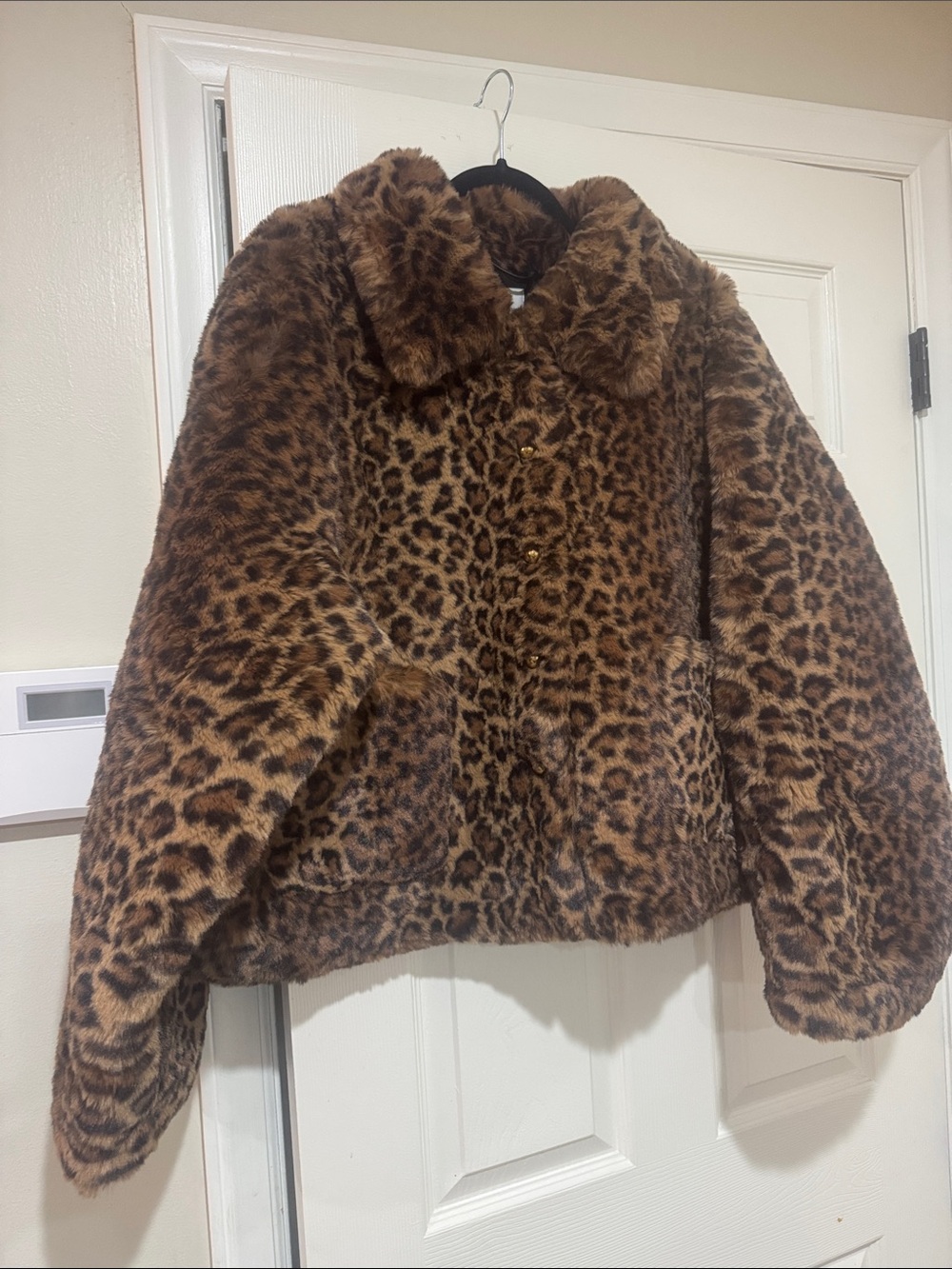 Mauve/Anthropologie/Faux Fur Brown/Black/Leopard Print/Gold Button Down Jacket!